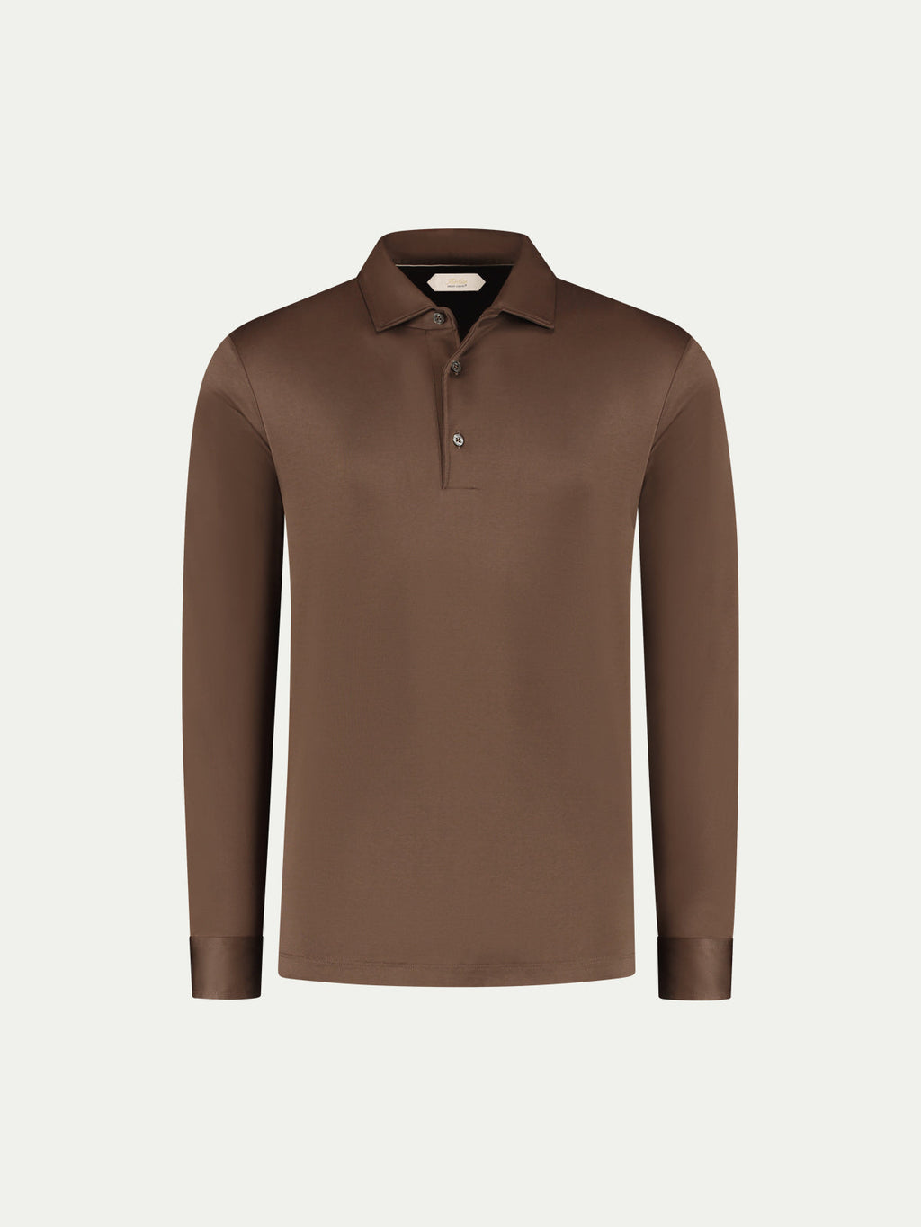 Aurélien longsleeve polo van Egyptisch katoen in chocolade bruin, vooraanzicht